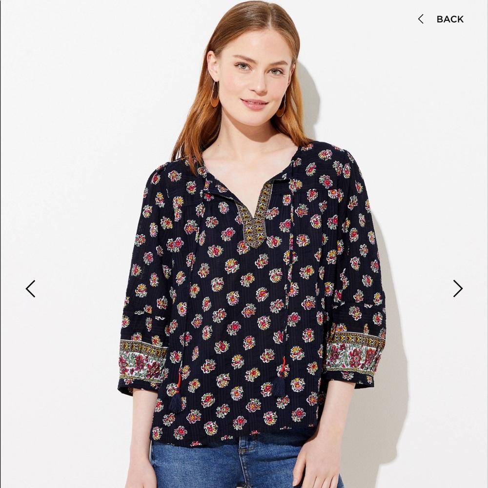 LOFT Bloom Split Neck Blouse